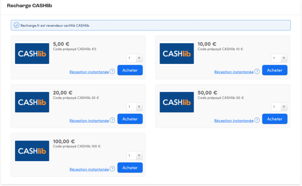 achat et recharge coupon cashlib